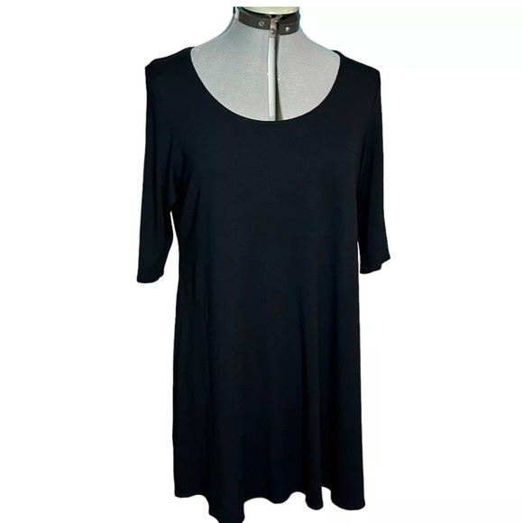 Eileen Fisher Woman Size 1X Scoop Neck 3/4 Sleeve Tunic Dress Black - Picture 1 of 9
